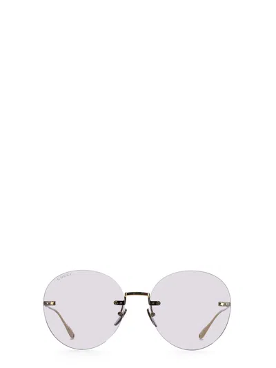 Gucci Floral-pendant Round-frame Sunglasses In Gold
