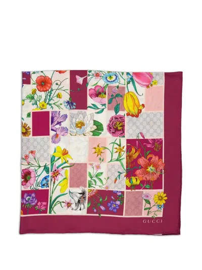 Gucci Floral-print Block-design Scarf In Multi
