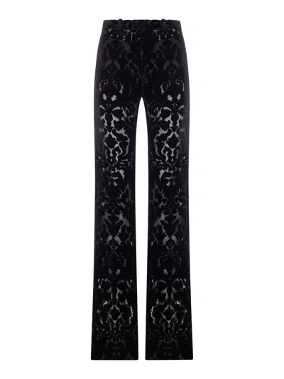 Gucci Floral-print Devoré Velour Trousers In Black
