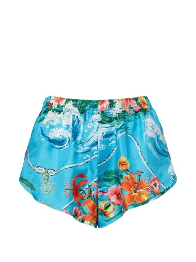 Gucci Floral-print Interlocking-g Shorts In Blue
