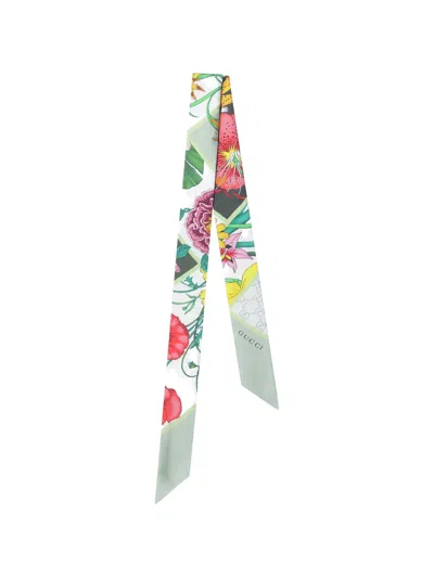 Gucci Silk Twill Ribbon With Flora Print Women In Multi