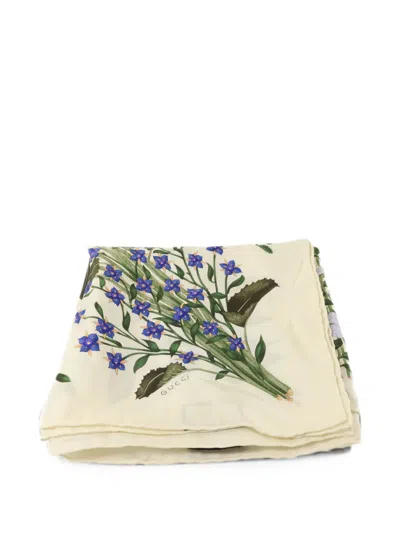 Pre-owned Gucci Floral-print Scarf In Neutral
