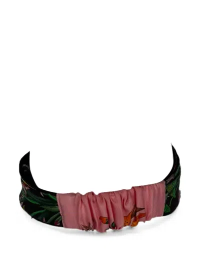 Pre-owned Gucci Floral-print Silk Headband In Black