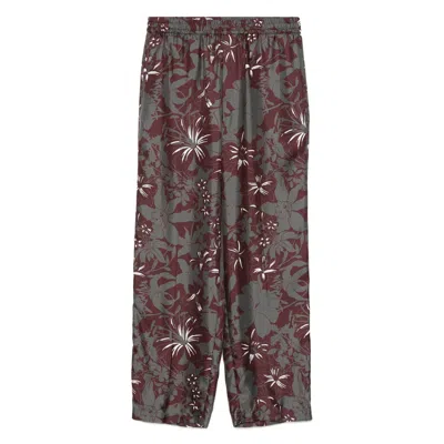 Gucci Floral-print Silk Trousers In Gray