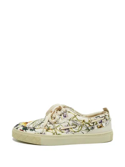 Pre-owned Gucci Floral-print Sneakers In Neutral