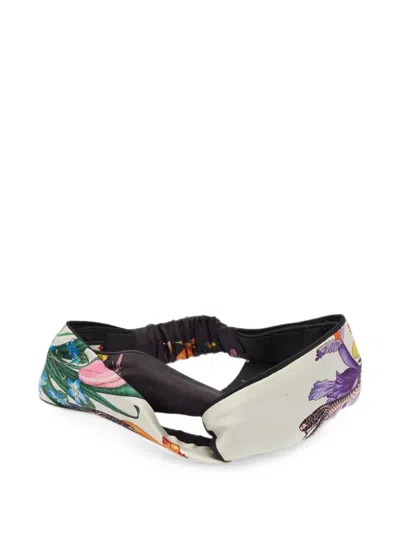 Pre-owned Gucci Floral-snake Print Headband In Black