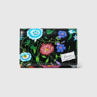 Gucci Flora-motif Bi-fold Card Case In Black