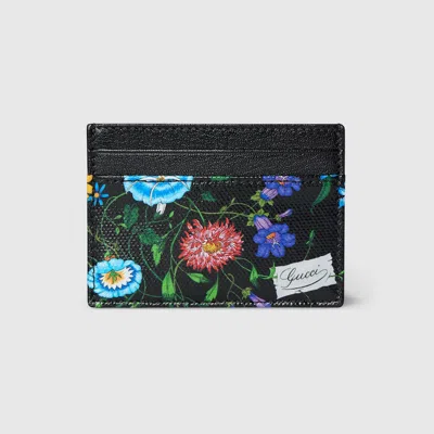 Gucci Flora-motif Card Case In Black