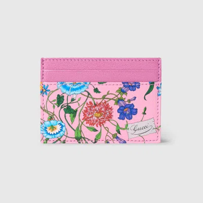 Gucci Flora-motif Card Case In Pink
