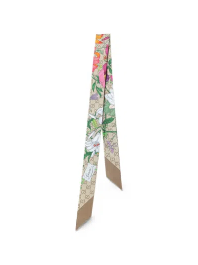 Gucci Flora Silk Foulard Pointed Tips Design In Multi