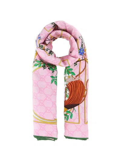 Gucci Flora-print Scarf In Pink