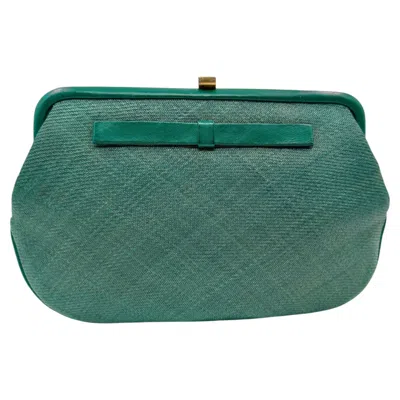 Pre-owned Gucci Florentine Sage Green Straw Clutch 1958/early 60s