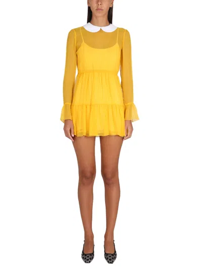 Gucci Flounce Chiffon Silk Dress Women Mini Dress 100% Silk In Multicolour