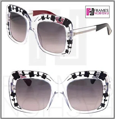 Pre-owned Gucci Flower 3863 Black Crystal Red Oversized Square Gradient Sunglasses Gg3863s In Gray