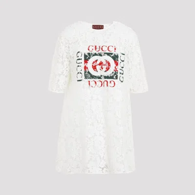 Gucci Flower Lace Short-sleeved Top In Off White/mix