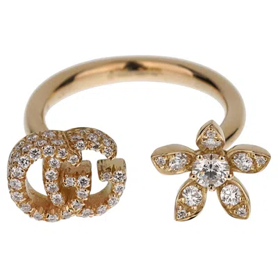 Pre-owned Gucci Flower Open Diamond 18k Yellow Gold Ring Sz 6
