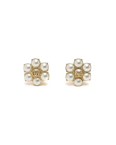 Gucci Flower Pearl Clip-on Earrings In Gold