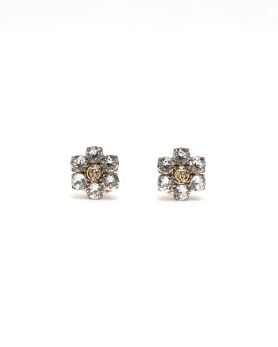 Gucci Flower Rhinestone Clip-on Earrings In Silver