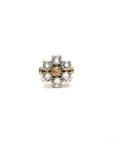 Gucci Flower Rhinestone Ring, Size 17 In Gold