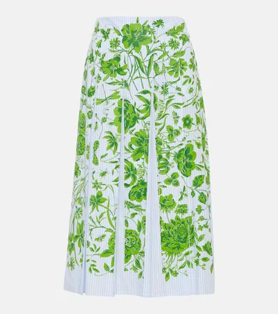 Gucci Flowers Striped Cotton Midi Skirt In Green