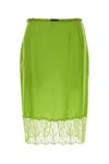 Gucci Satin Skirt With Back Slit And Lace Hem In Green