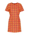 Gucci Fluorescent Lamé Tweed Mini Dress In Red