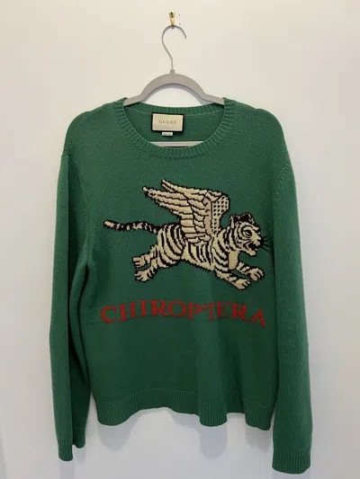 Pre-owned Gucci Flying Tiger Chiroptera Wool Knit Sweater In Green