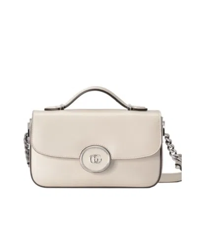 Gucci Foldover-top Leather Shoulder Bag In White