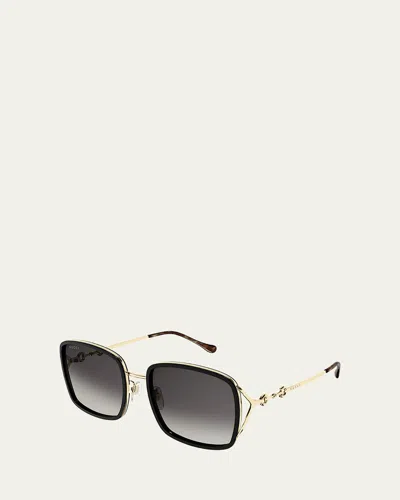 Gucci Fork & Horse-bit Logo Square Injection Plastic/metal Sunglasses In Black