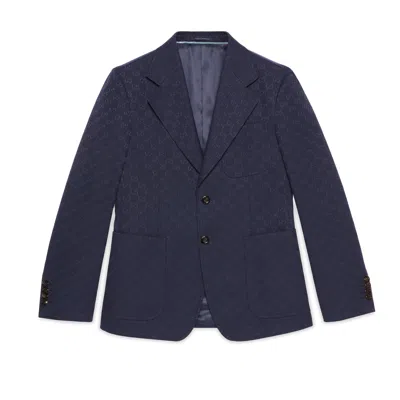 Gucci Gg Jacquard Single-breasted Blazer In Blue