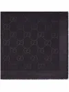 Gucci Frayed Gg Jacquard Printed Silk Scarf In Black