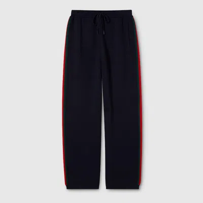 Gucci Stitch Wool Leisure Pants With Web In Black