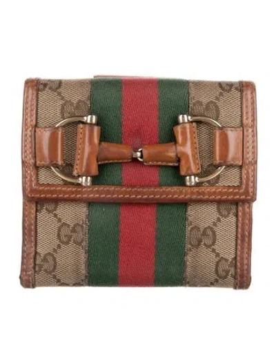 Pre-owned Gucci French Flap Gg Canvas Wallet In Brown/neutrals