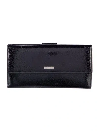 Pre-owned Gucci French Flap Leather Coin Pouch Patent Leather Continental Wallet In Black