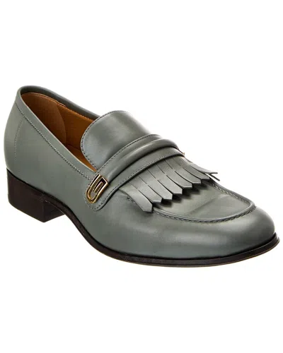 Gucci Fringe Leather Loafer In Grey