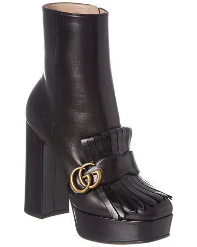 Gucci Fringe Leather Platform Boot In Black