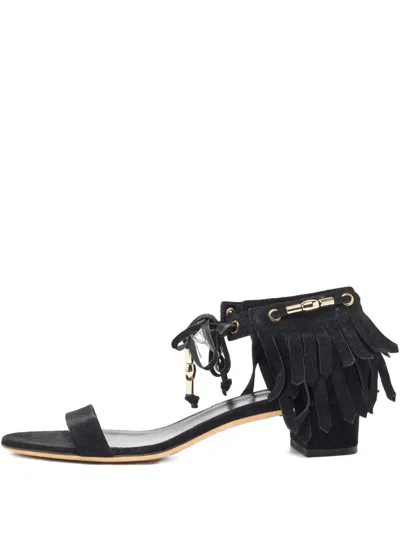 Pre-owned Gucci Fringe Suede Sandals In Black