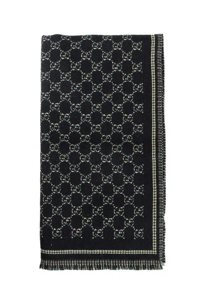 Gucci Fringed Geometric Pattern Scarf In White