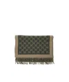 Gucci Men Green Scarf With Fringed Hem And All-over Gg Motif In Wool Man In Green
