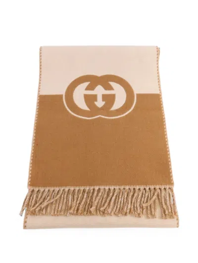Pre-owned Gucci Fringed Scarf In Brown