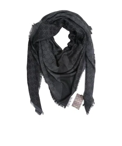 Gucci Fringed Wool Scarf In Black