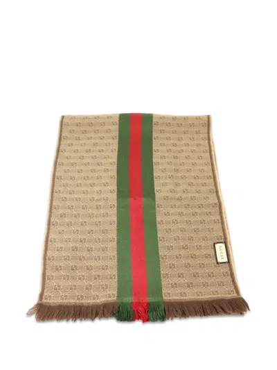 Pre-owned Gucci Fringed-hem Scarf In Brown