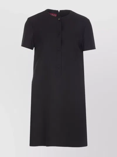 Gucci Front Buttoned Mini Dress With Back Slit In Black