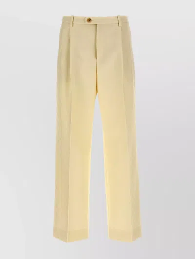 Gucci Front Pleated Straight Leg Textured Trousers In Neutral