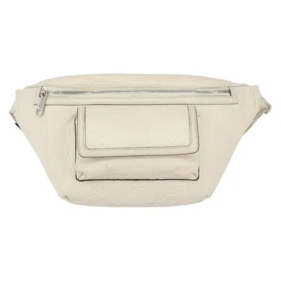 Pre-owned Gucci Front Pocket Belt Bag Gg Embossed Perforated Leather White Leather Shoulder Bag Bag (