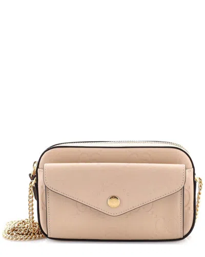 Gucci Front Pocket Chain Shoulder Bag Jumbo Gg Embossed Leather Super Mini (authentic Pre-loved) In Neutral