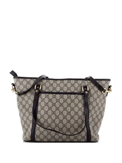 Pre-owned Gucci Front Pocket Convertible Gg Coated Canvas Medium Tote Bag In Brown