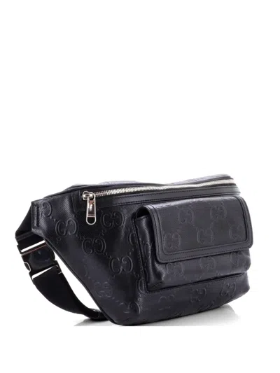 Pre-owned Gucci Front Pocket Gg Embossed Perforated Leather Belt Bag In Black
