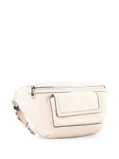 Pre-owned Gucci Front Pocket Gg Embossed Perforated Leather Belt Bag In White
