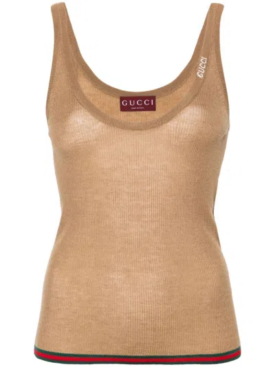 Gucci Fine Rib Tank Top In Beige